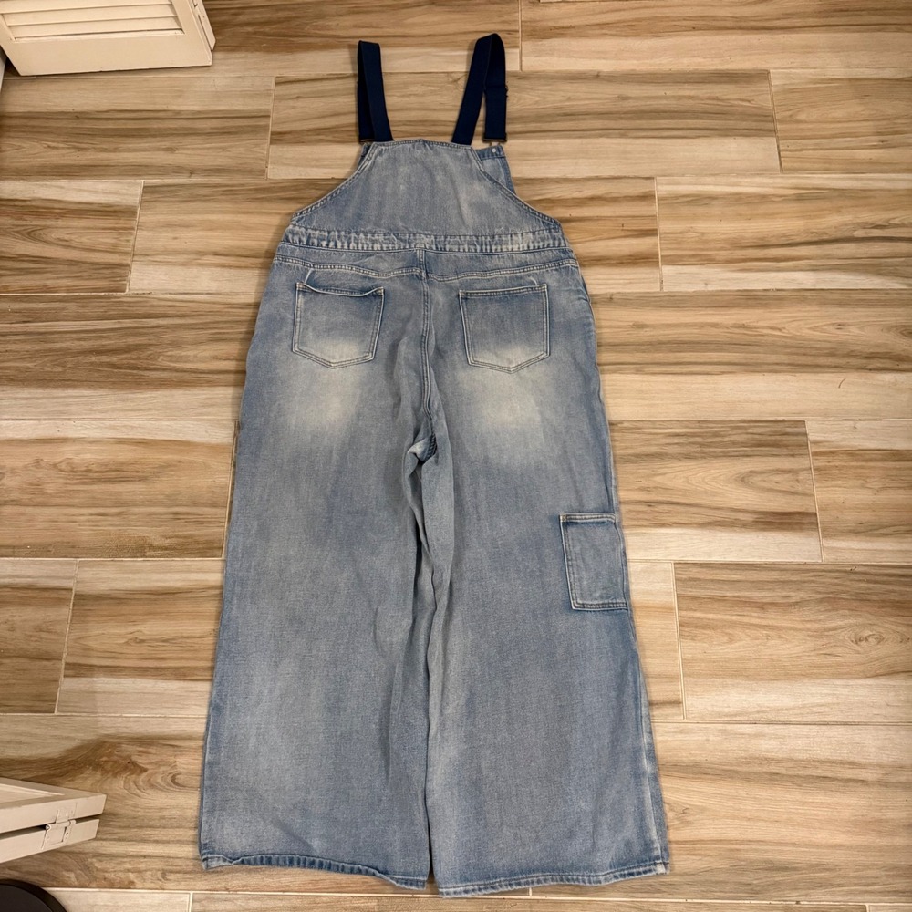 Cider Light Blue Wide-Leg Denim Overalls - Picture 3 of 9